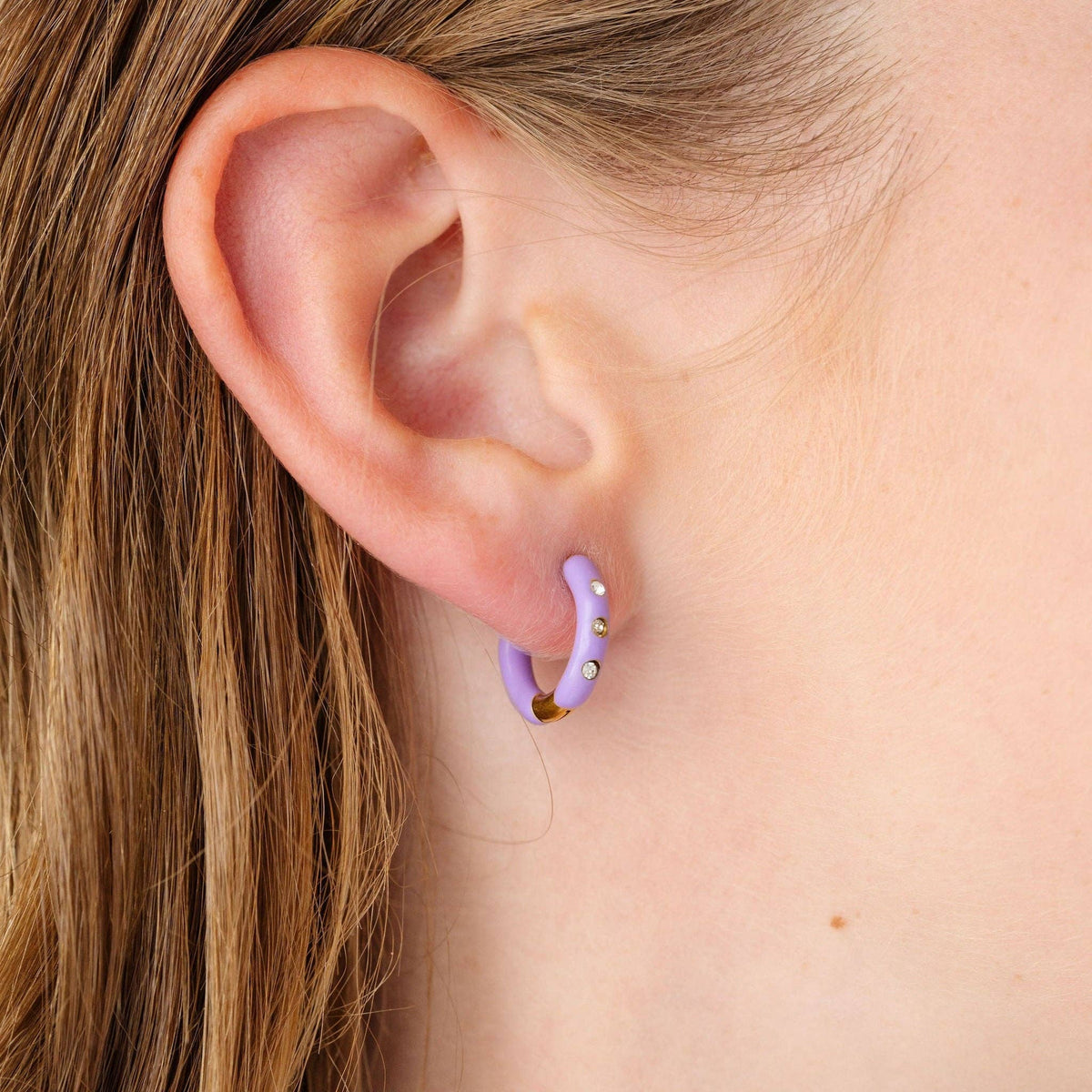 Enamel Diamond Hoop: Lilac / Pair