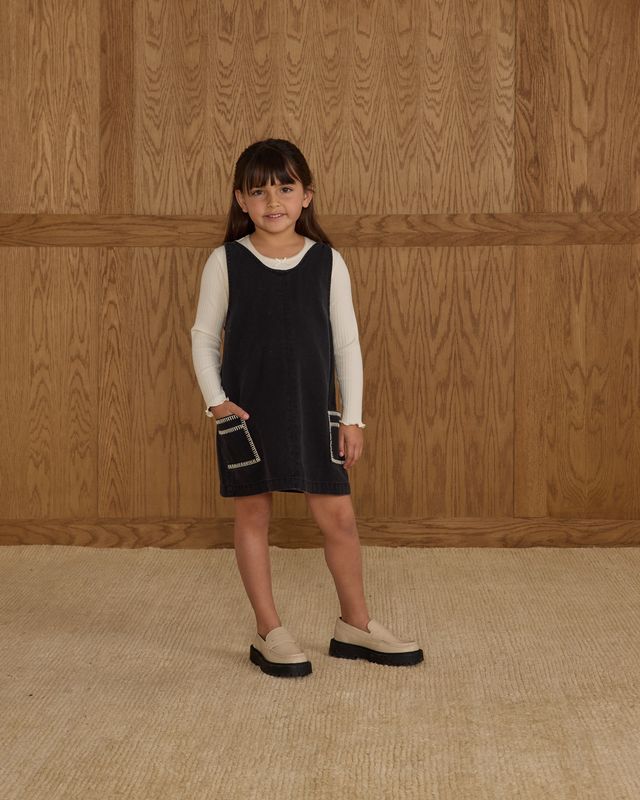 V-Neck Overall Dress || Washed Black - Rylee and Cru