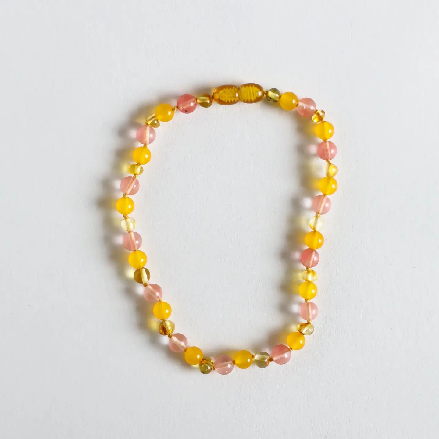 Polished Honey Baltic Amber + Honeysuckle Gemstone Necklace 11 Inches