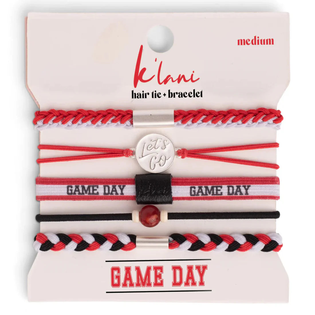 "Game Day" Red, Black & White Hair Tie Bracelets