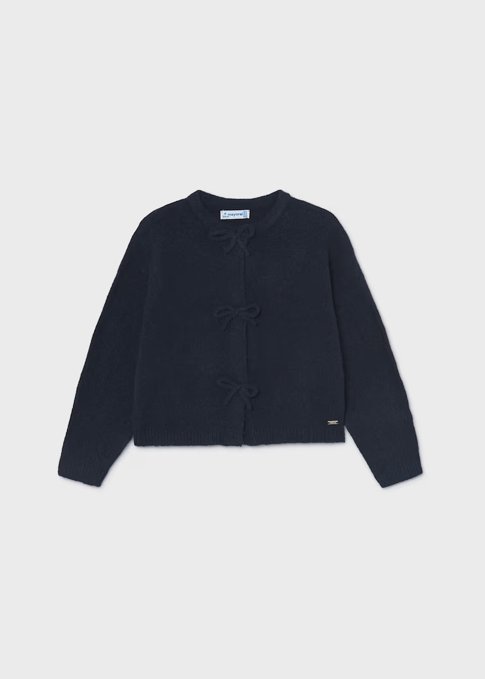 Girl Knit Cardigan With Bows- Navy
