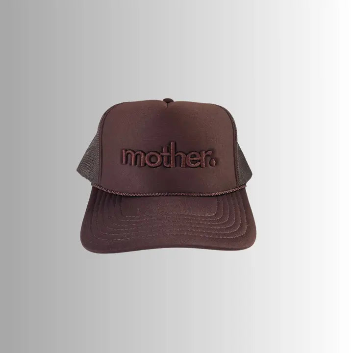 "Mother." Embroidered Trucker Hat- Mocha Brown