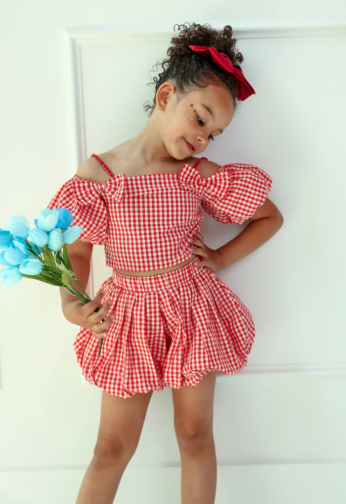 Plaid Bow Bubble Skort Set