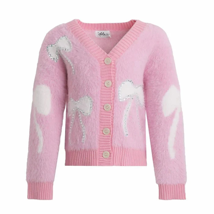 Fuzzy Bow Cardigan