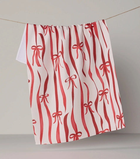Falling Ribbon Tea Towel - Red
