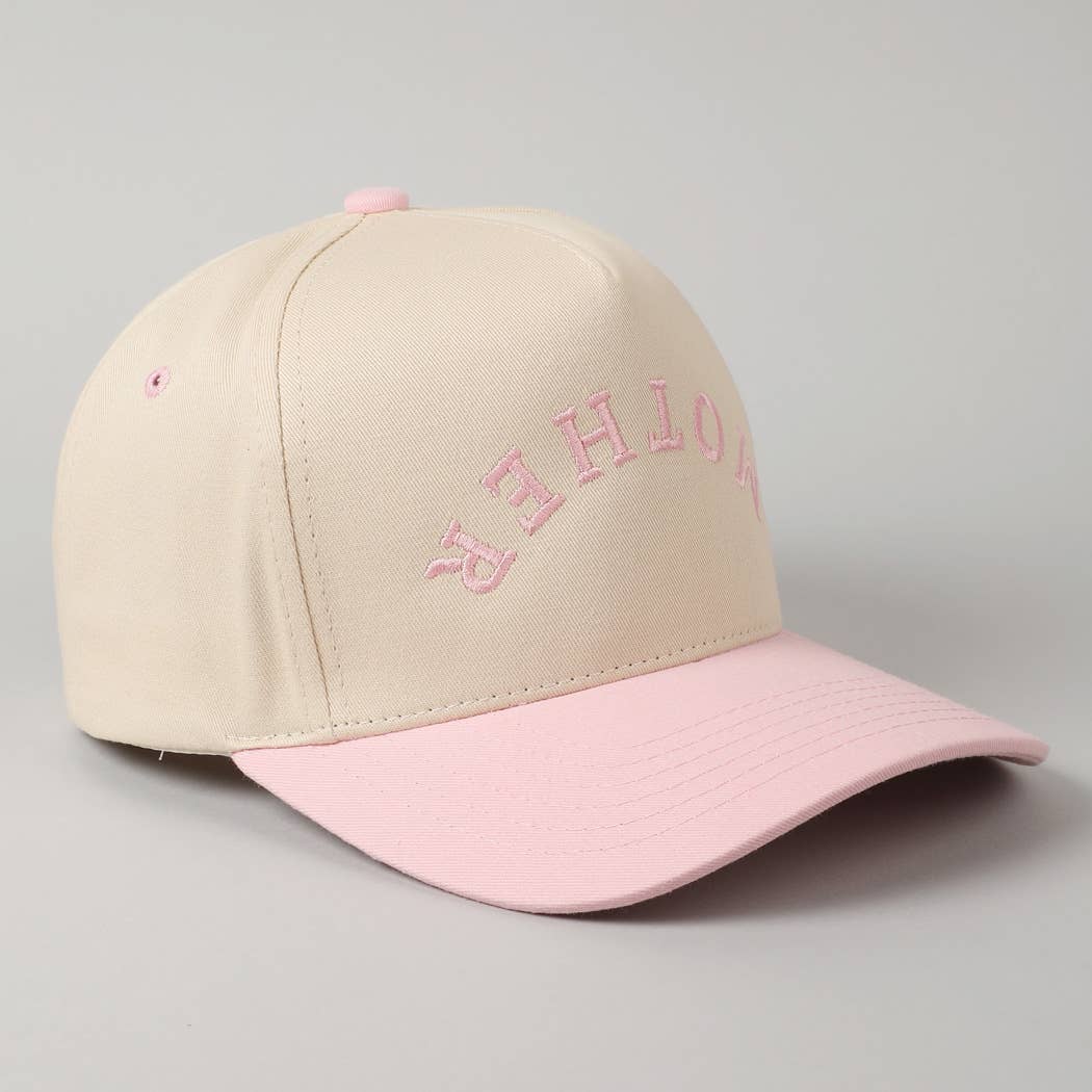 MOTHER Upside Down Lettering Embroidery Cap: LT PINK