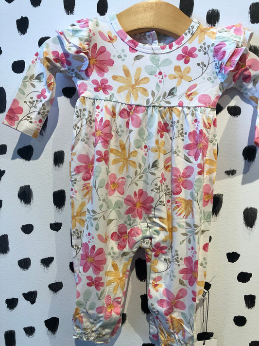 Long Sleeve Flutter Sleeve Romper- Marin