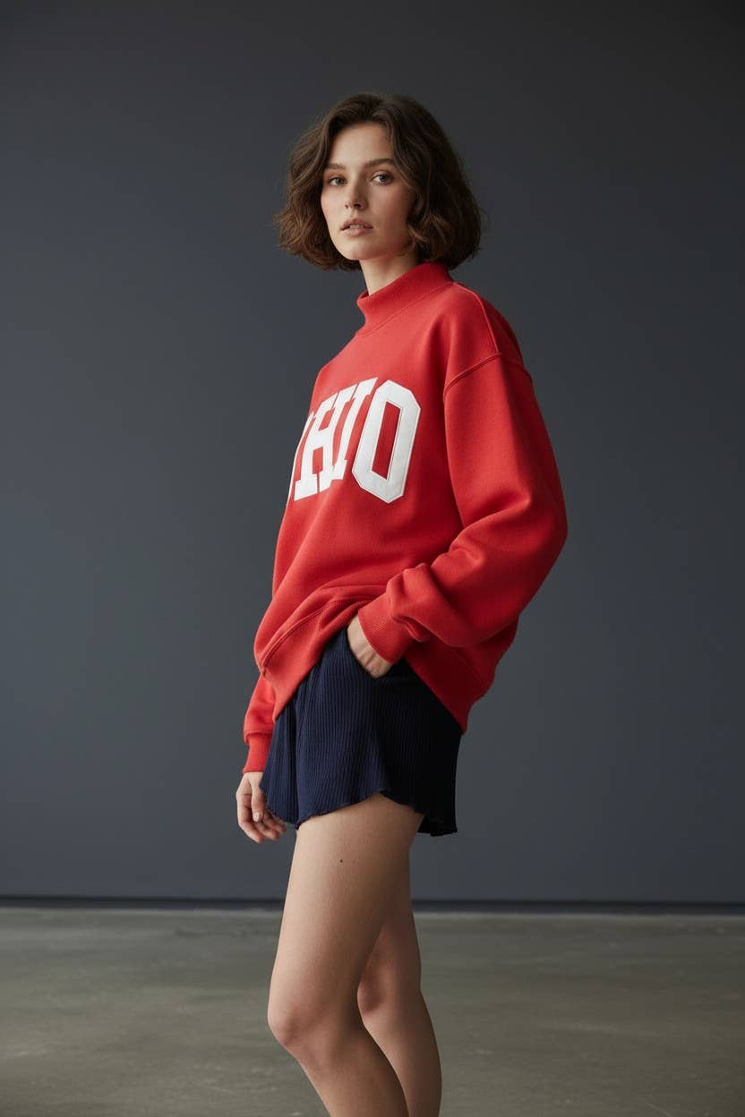 'OHIO' Embroidered Mock Neck Sweatshirt