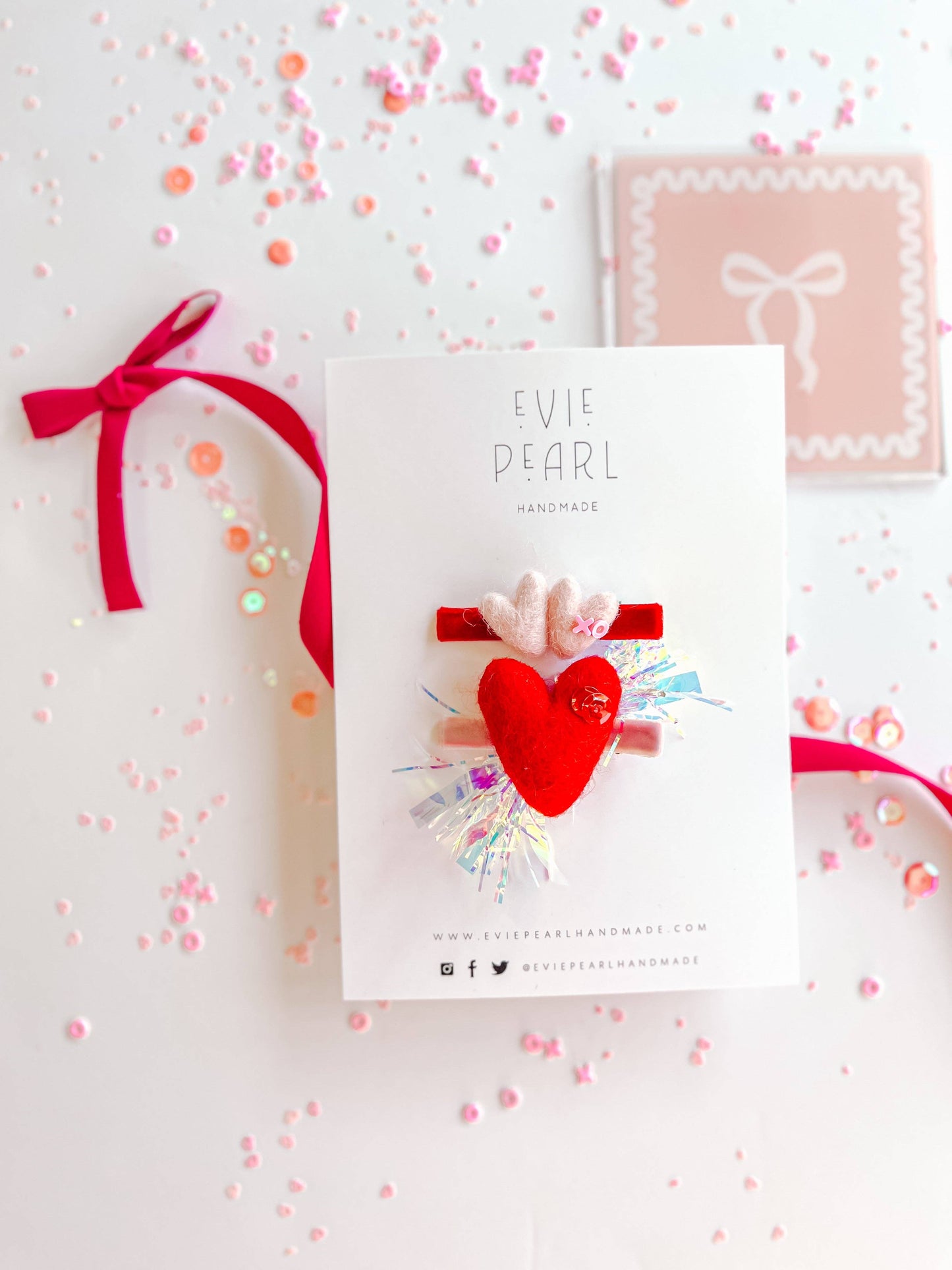 Xo Pink Hearts & Red Party Sequins Heart Clip Set