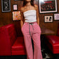 Contrast Drawstring Wide Leg Striped Lounge Pants RED/WHITE
