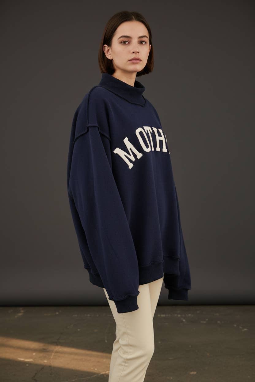 'MOTHER' Embroidered Mock Neck Sweatshirt
