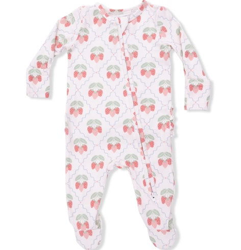 Sweet Strawberries  2 Way Ruffle Back Zipper Footie