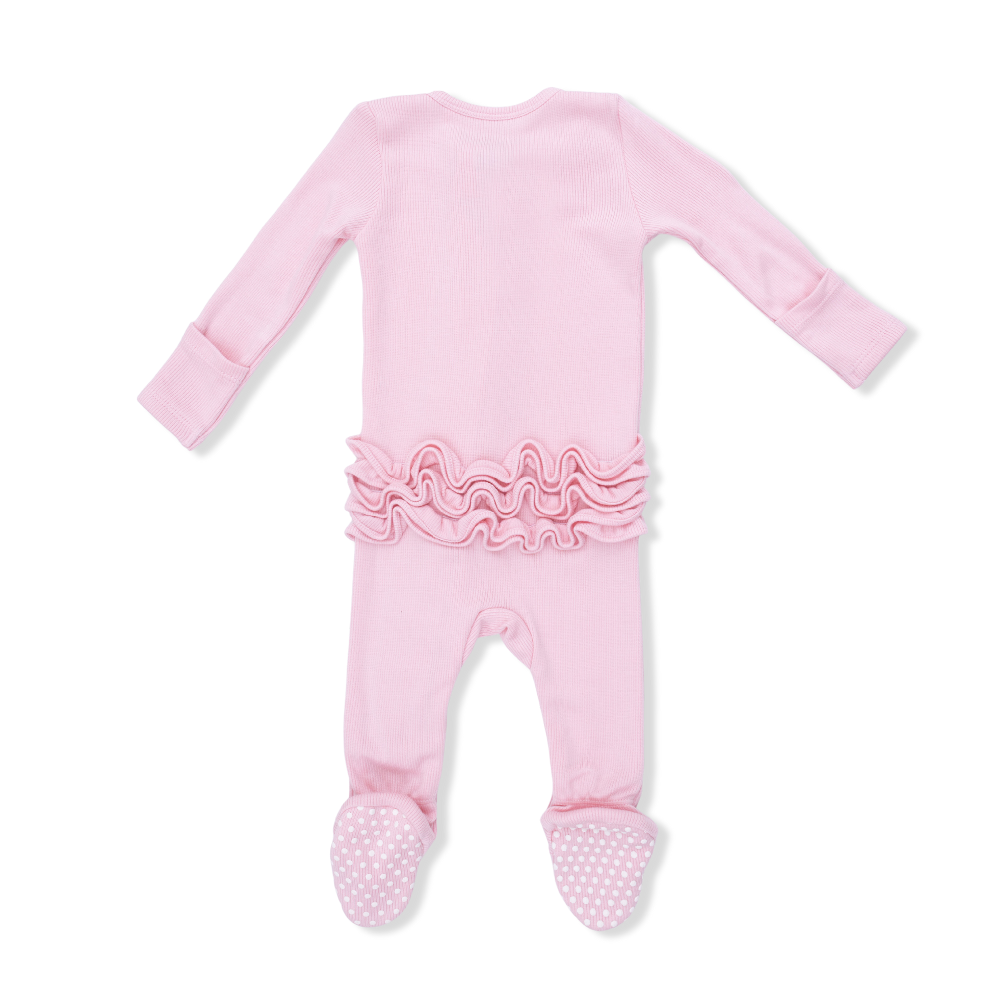 2 Way Ruffle Sleeve Zipper Footie - Romance Rose Ribbed - Angel Dear