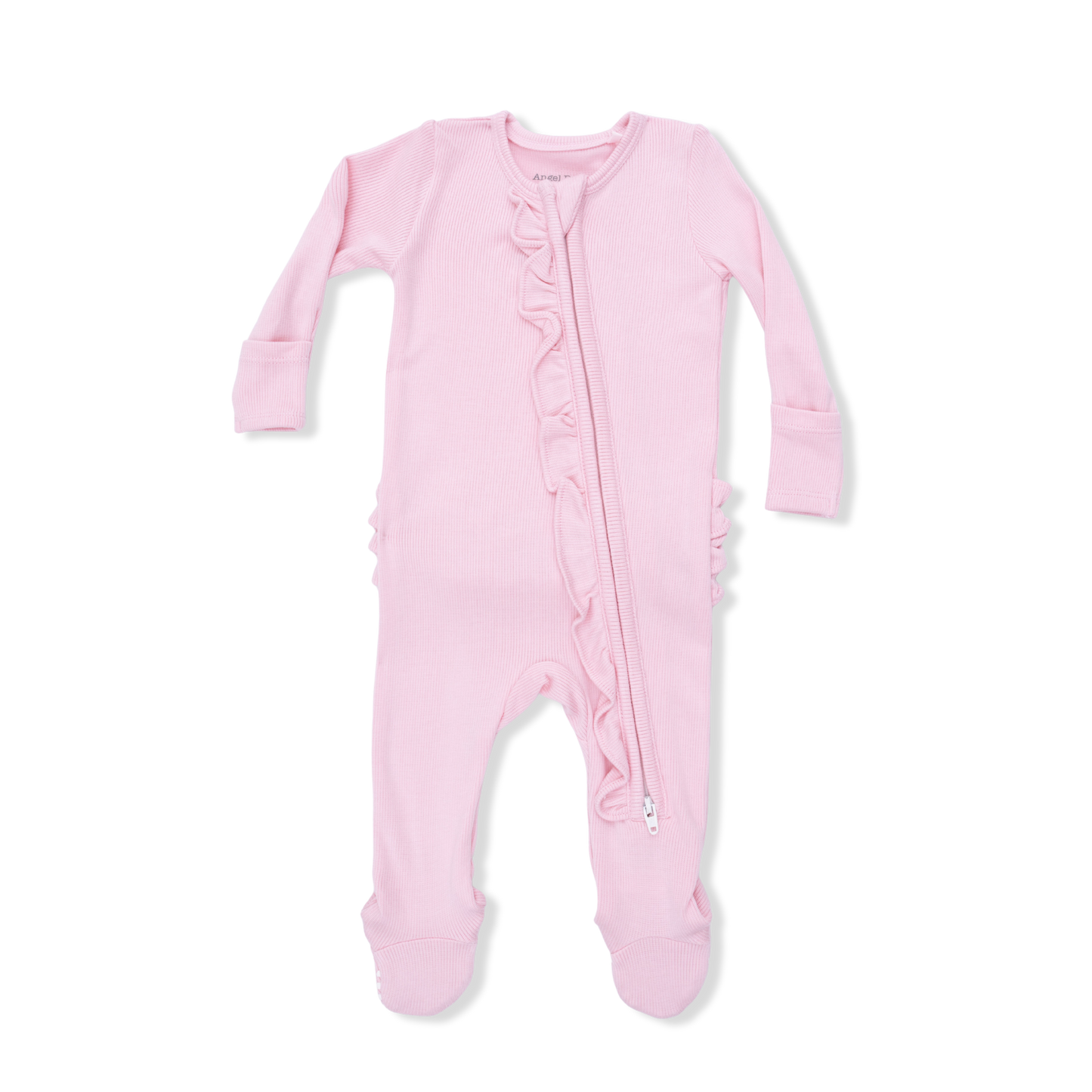 2 Way Ruffle Sleeve Zipper Footie - Romance Rose Ribbed - Angel Dear