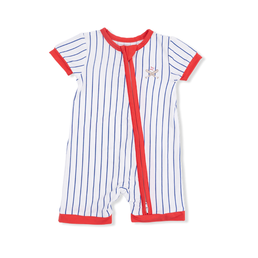 Baseball Stripe - Shortie 2 Way Zipper Romper