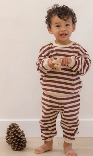 Waffle Slouch Set Black Cherry Stripe