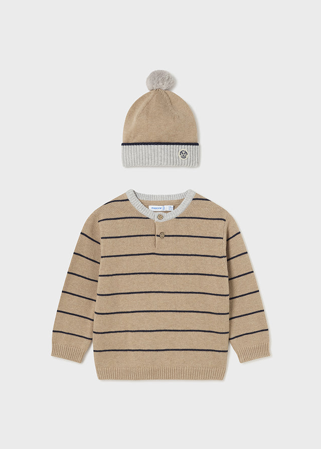 George Stripe Sweater with Hat- Khaki and Navy