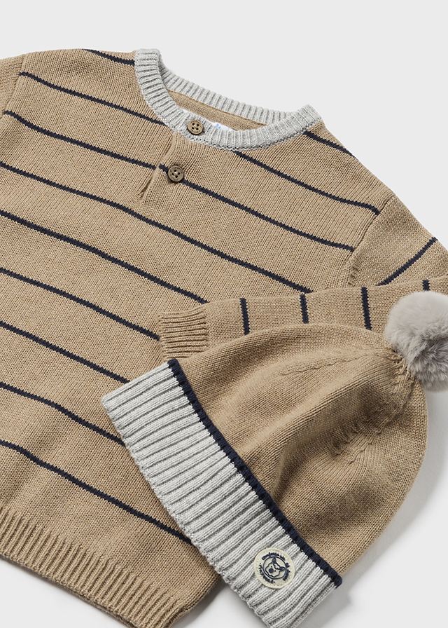 George Stripe Sweater with Hat- Khaki and Navy