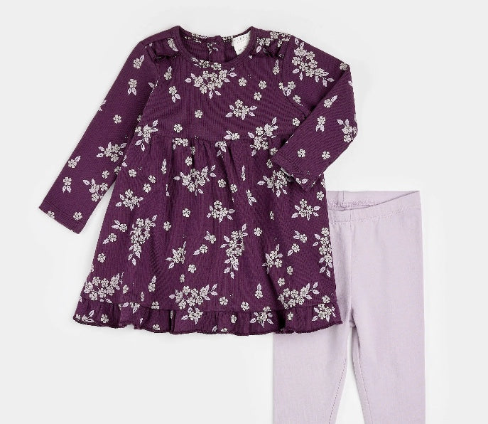 Botanicals Print on Plum Dress Set - Petit Lem