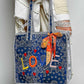 Quilted Indigo Paisley LOVE Tote Bag