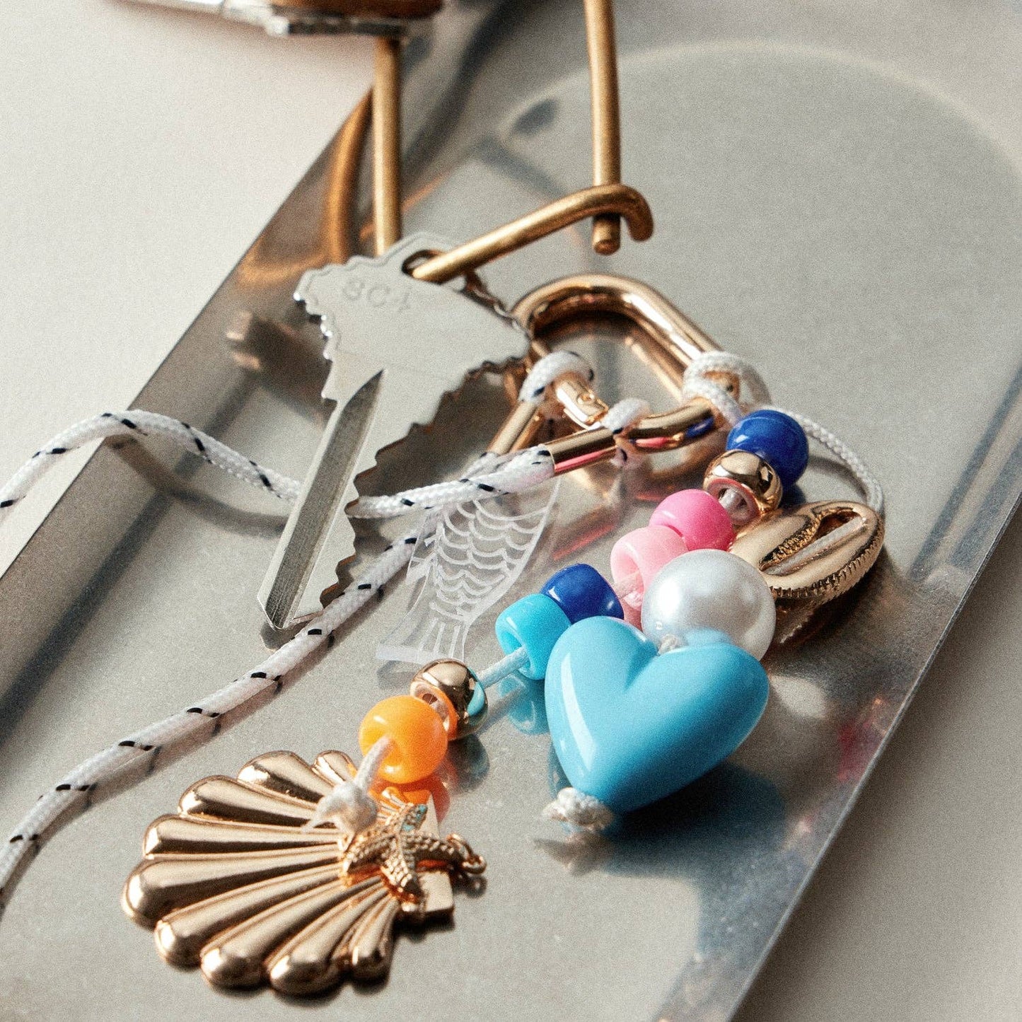 Nautical Beaded Bag Charm | Shell and Heart Accent Detail