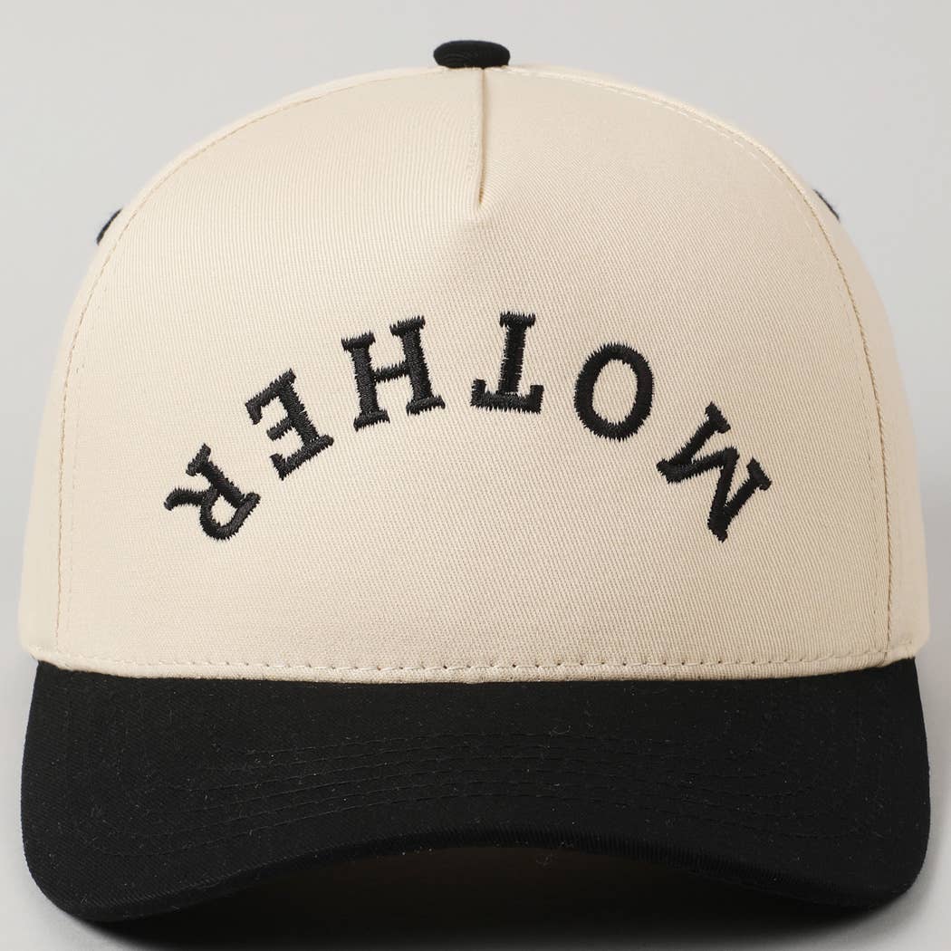 MOTHER Upside Down Lettering Embroidery Cap: Black