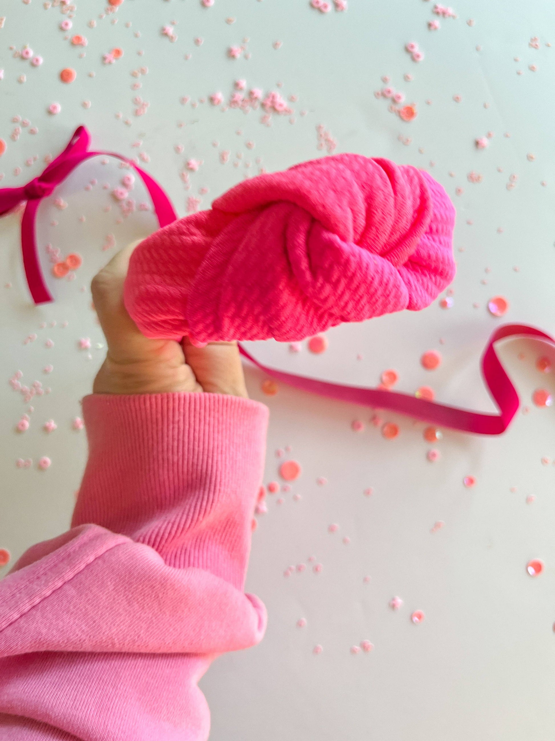 Colorblock- Bubblegum Pink & Hot Pink Knotted Headband - Evie Pearl Handmade LLC