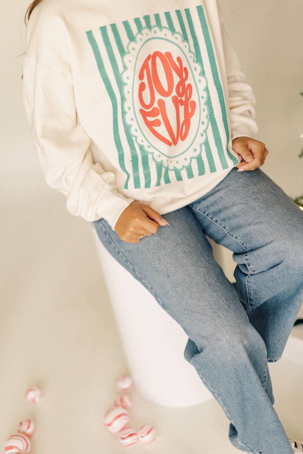 Joyful Stripe-  Christmas Graphic Sweatshirt