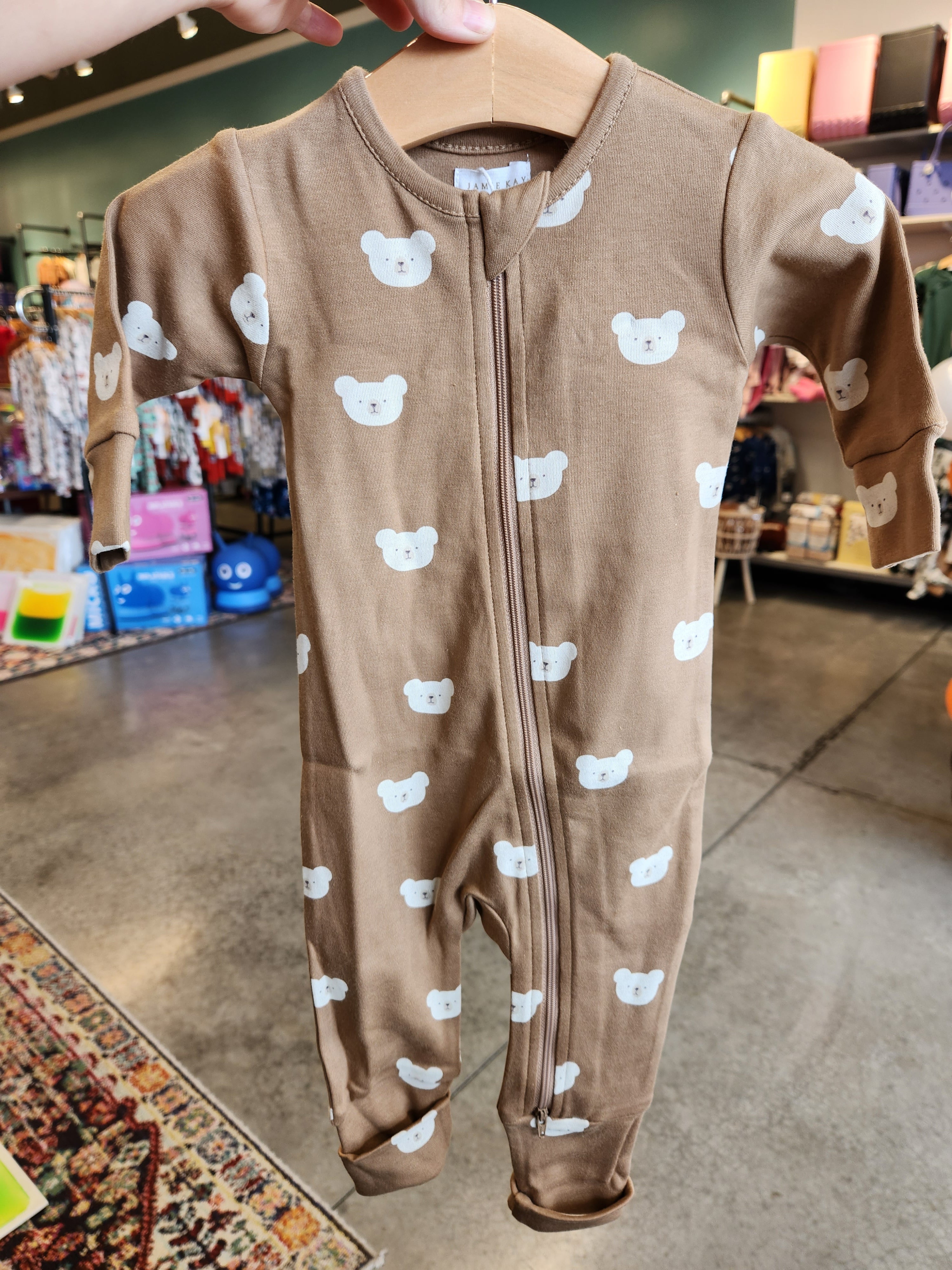 Organic Cotton Reese Zip Onepiece - Bears Caramel Cream