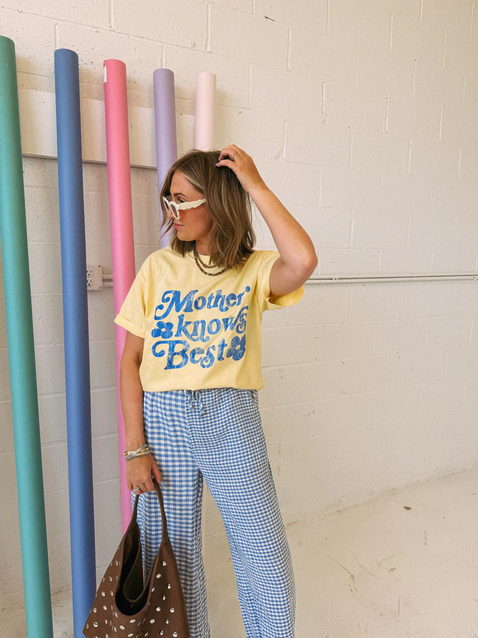 | mother knows best graphic tee - butter yellow / blue Regular price - ETTA & EAST