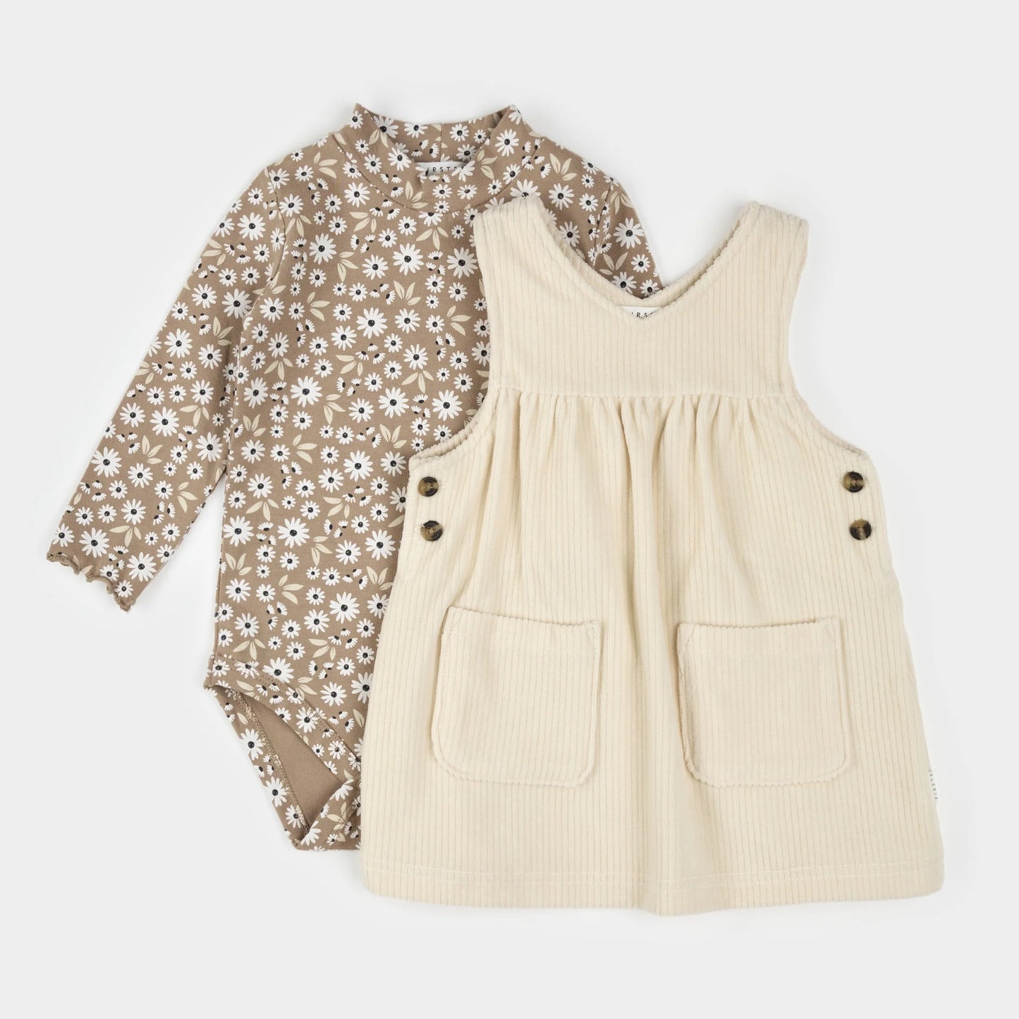 Daisy Print Overall Corduroy Dress Set - Petit Lem