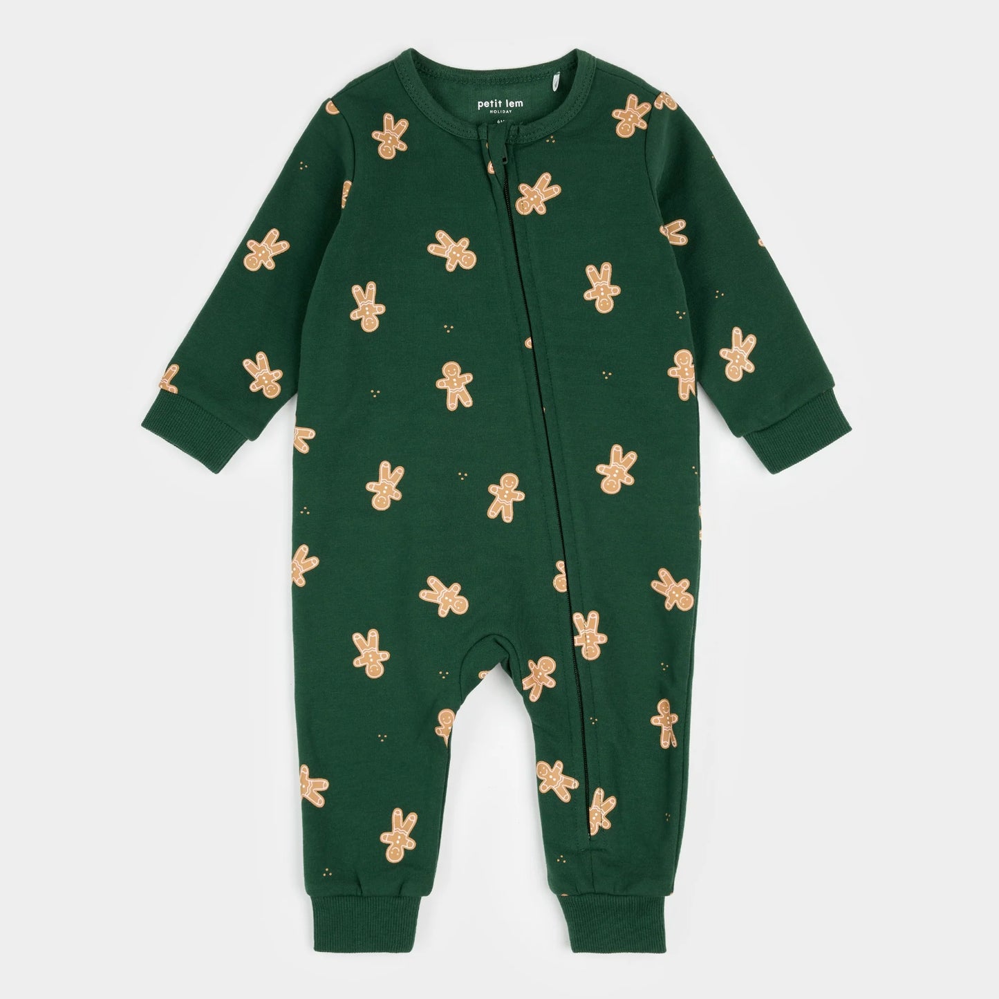 Gingerbread Man Print on Dark Green Fleece Playsuit