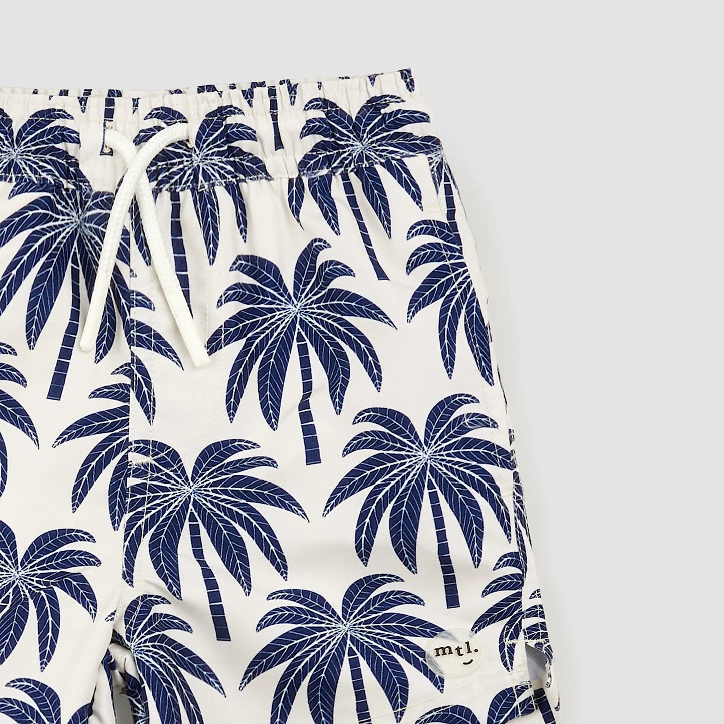 Palm Tree Print on Birch Swim Trunks