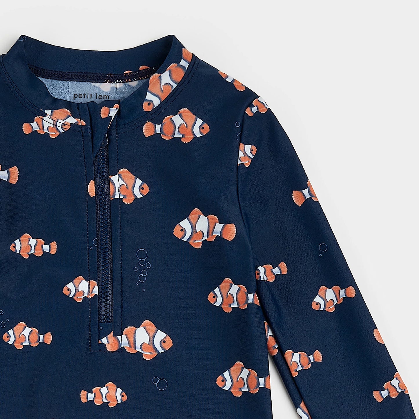 Clownfish Print on Dress Blues Long-Sleeve Swim Romper