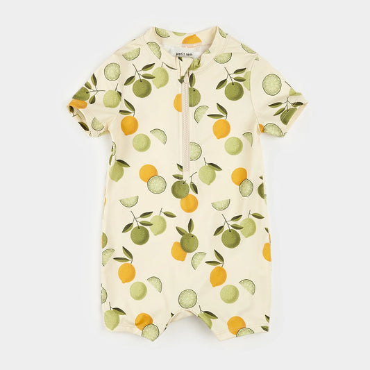 Citrus Print on Antique White Swim Romper