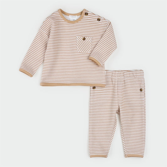Mocha Striped Double Jersey Outfit Set - Petit Lem