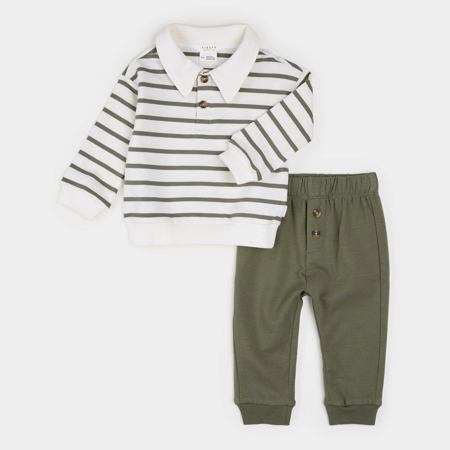 Farm Green Striped Collared Outfit Set