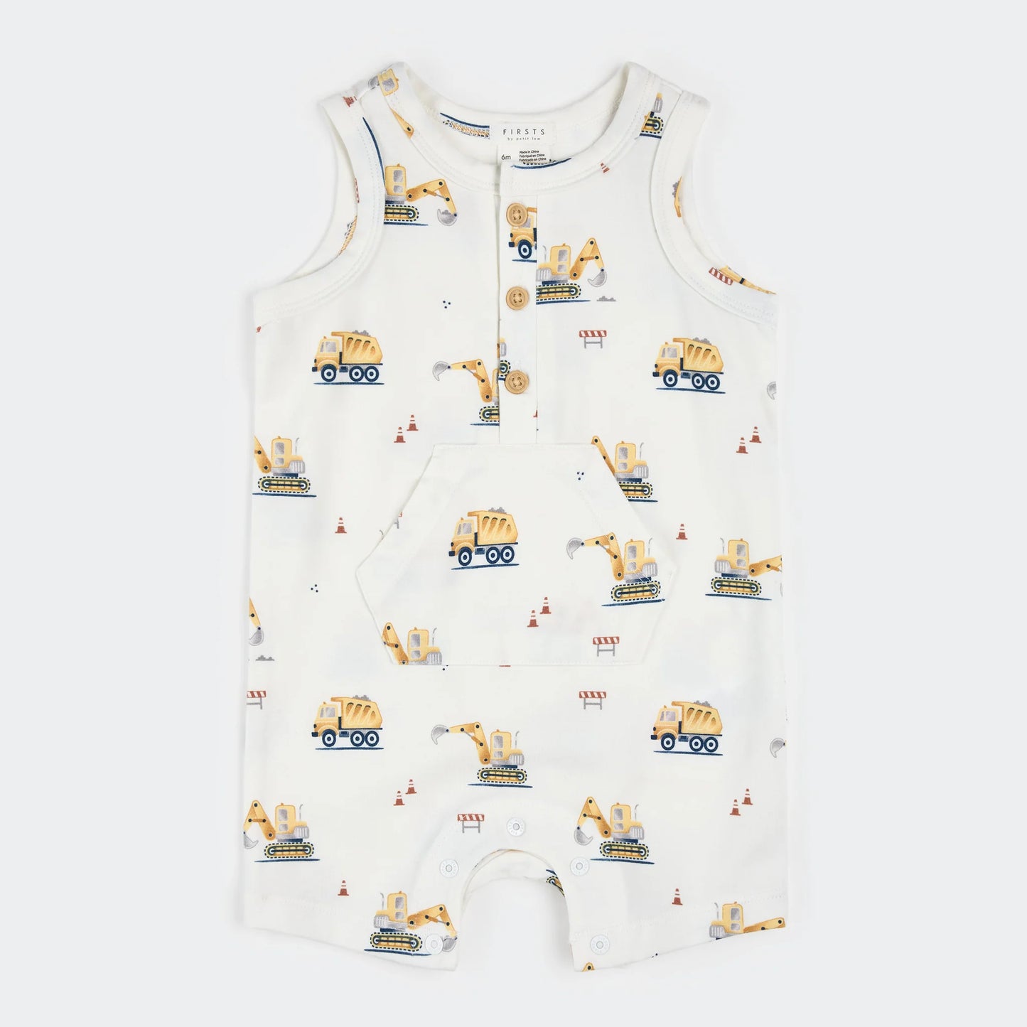 Diggers Print on Off-White Sleeveless Romper - Petit Lem