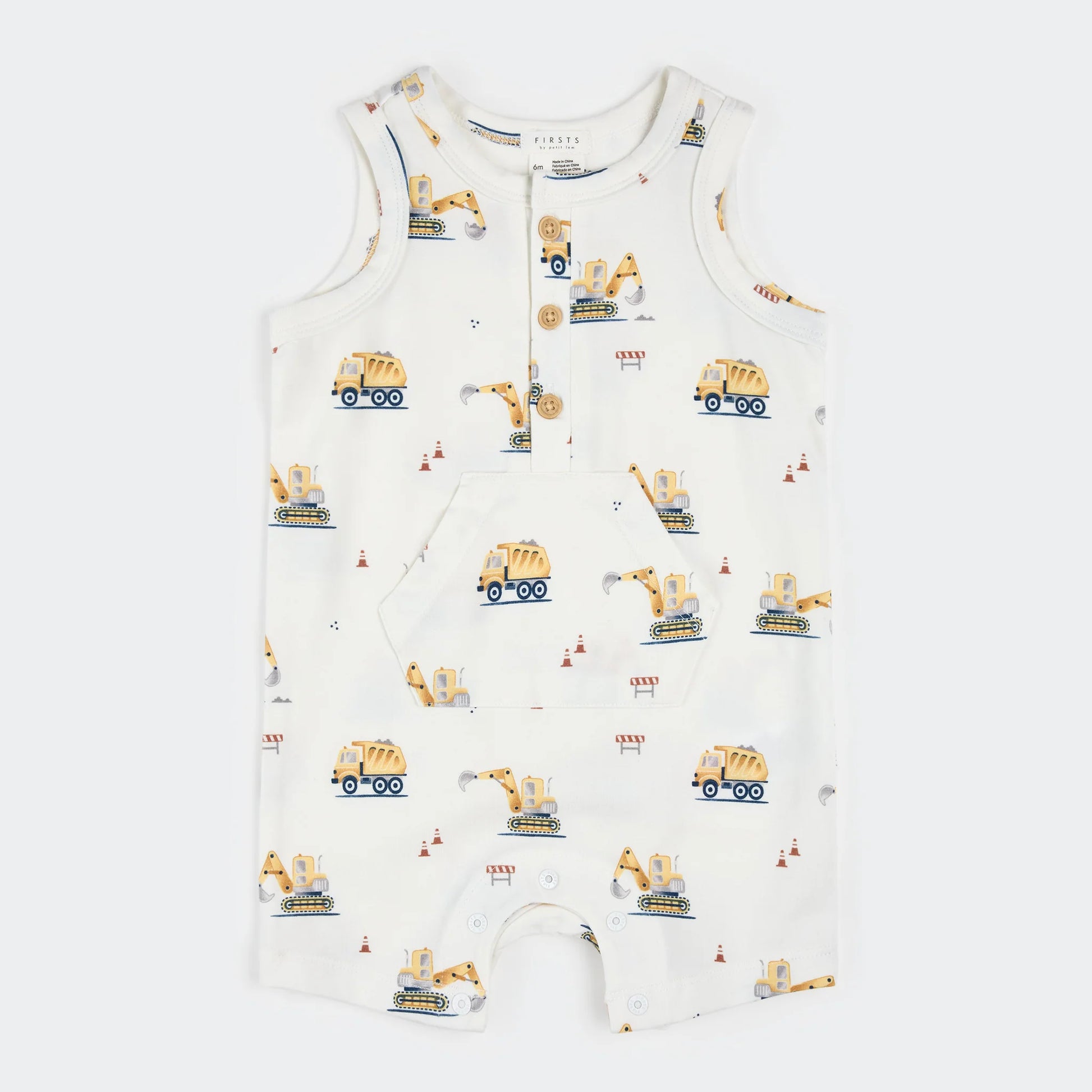 Diggers Print on Off-White Sleeveless Romper - Petit Lem