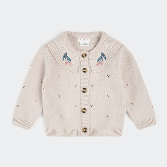 Creme Pointelle Knit Cardigan
