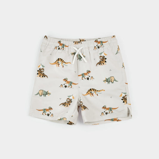 Beach Dinos Print on Beige Swim Trunks - Petit Lem