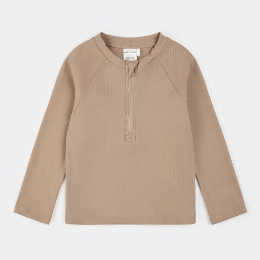 Taupe Half-Zip Rashguard - Petit Lem