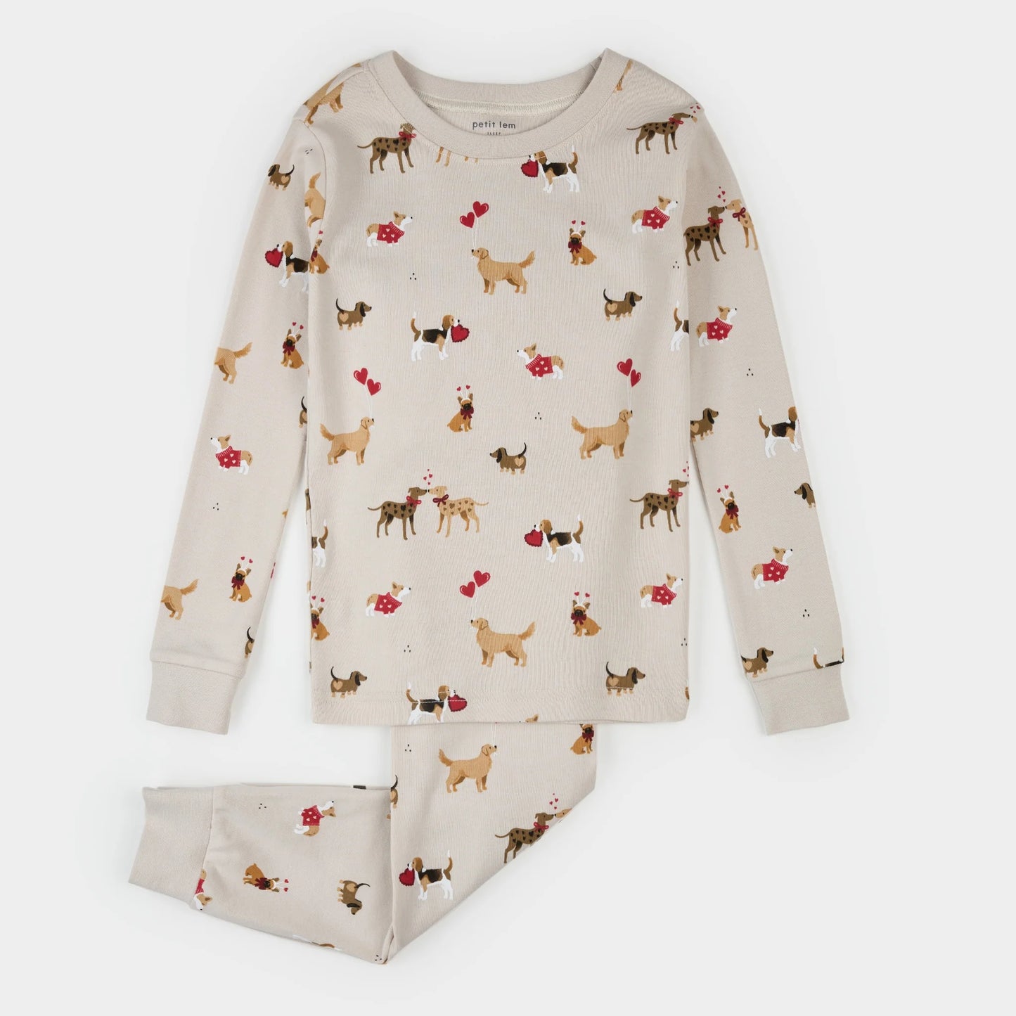 Puppy Love Print on Beige PJ Set