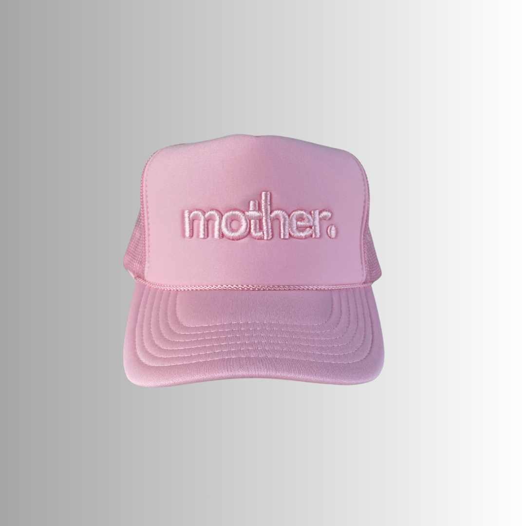 "mother." Embroidered Trucker Hat - Flamingo Pink: Flamingo Pink