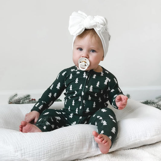 Christmas Trees Ribbed Zip Romper