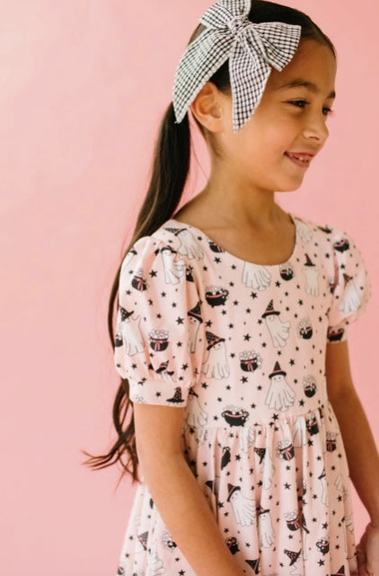 Puff Dress in Pink Cauldron | Girls Halloween Dress - Ollie Jay