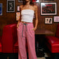 Contrast Drawstring Wide Leg Striped Lounge Pants RED/WHITE