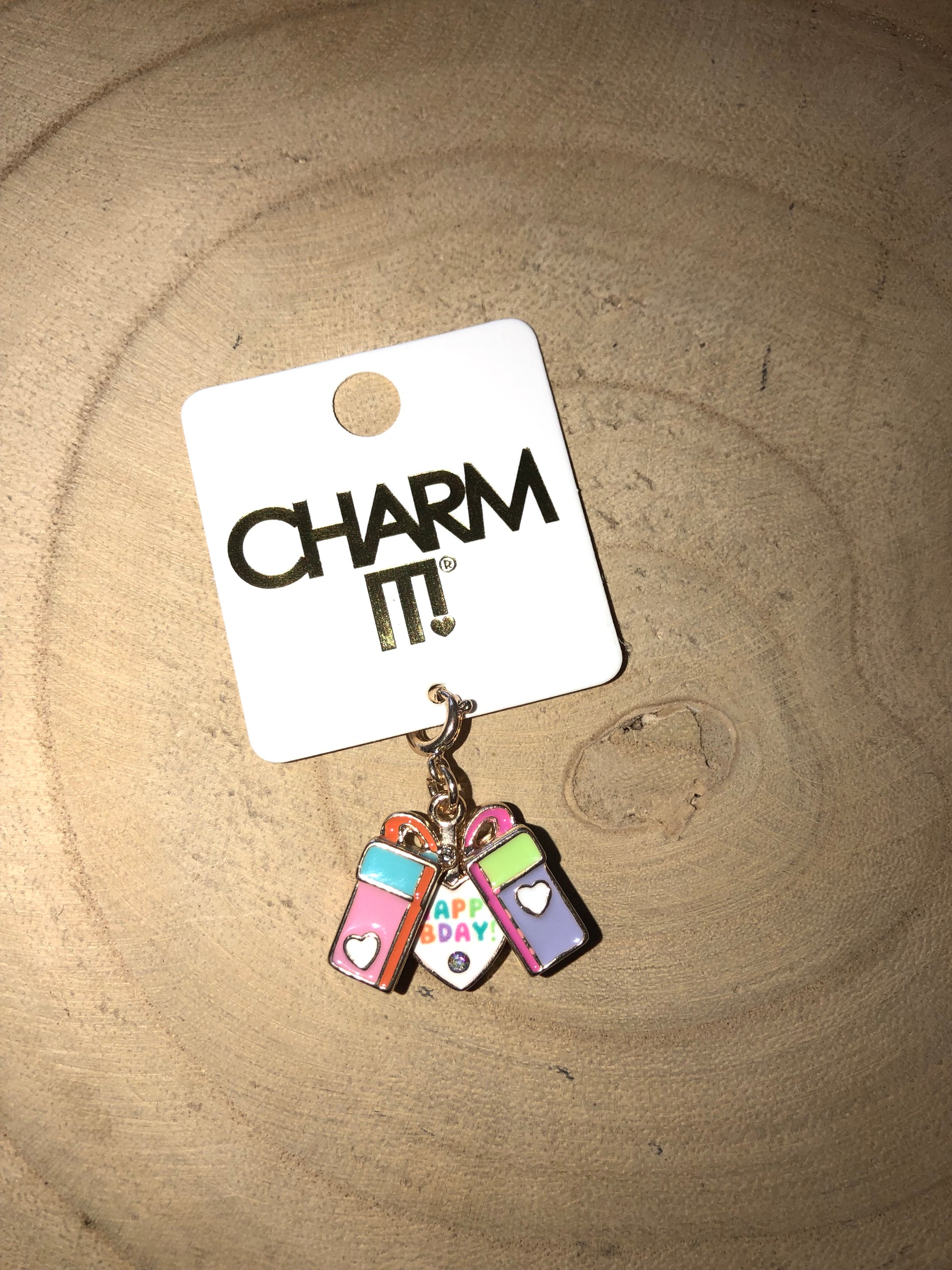 Gold Happy Bday Present Charm - Charm Its