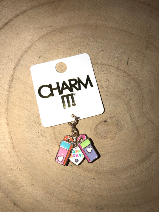 Gold Happy Bday Present Charm - Charm Its