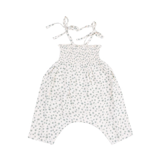 Tie Strap Smocked Romper -Jadeite Simple Floral - Angel Dear